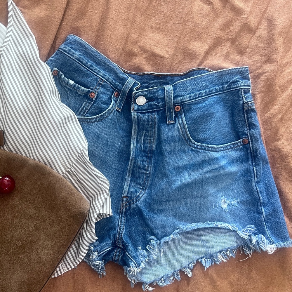 Levi's Blue Distressed 501 Jean Shorts